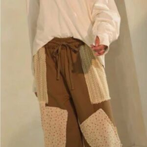 Oddi Knit Pants with Patchwork Details in Taupe Size M